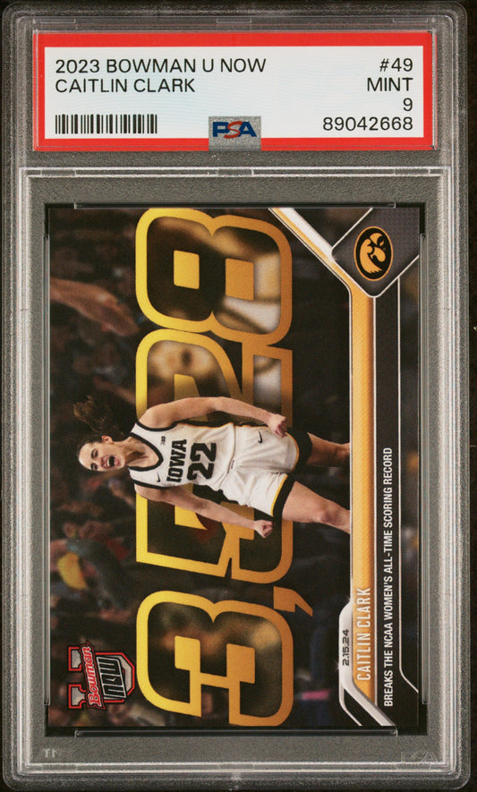 Graded 2023 Topps Bowman U Now Caitlin Clark #49 Rookie RC Basketball Card PSA 9 Mint