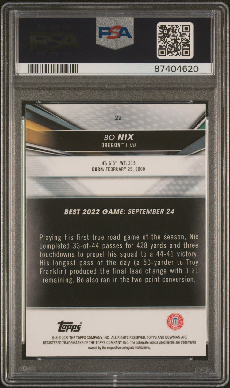 Graded 2022 Topps Bowmans Best University Bo Nix #22 Rookie RC Football Card PSA 10 Gem Mint