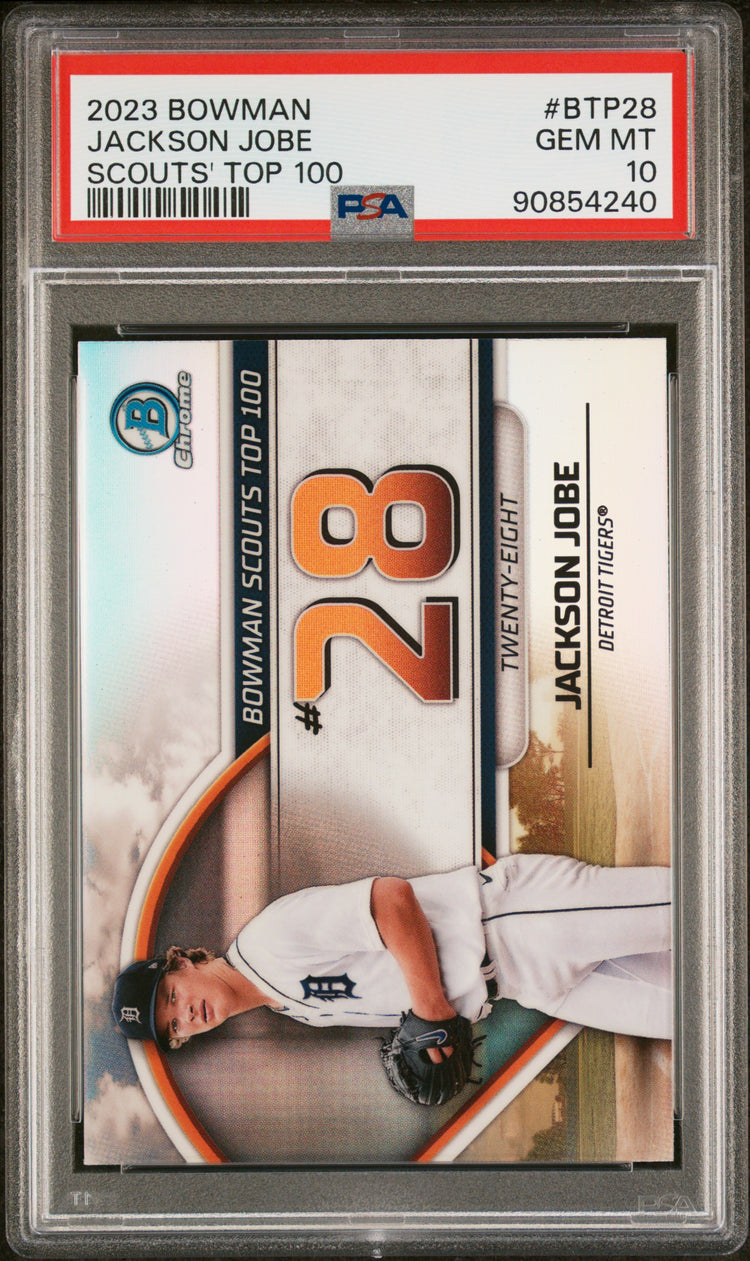 Graded 2023 Topps Bowman Jackson Jobe #BTP28 Scouts Top 100 Rookie RC Baseball Card PSA 10 Gem Mint