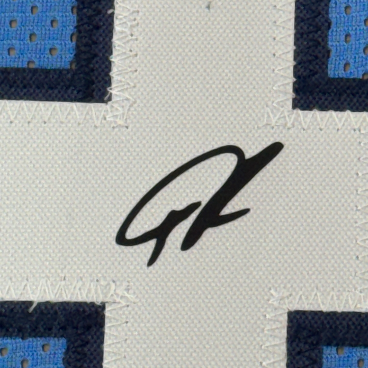 Framed Facsimile Autographed Giannis Antetokounmpo 35x39 Greece Light Blue Reprint Laser Auto Basketball Jersey