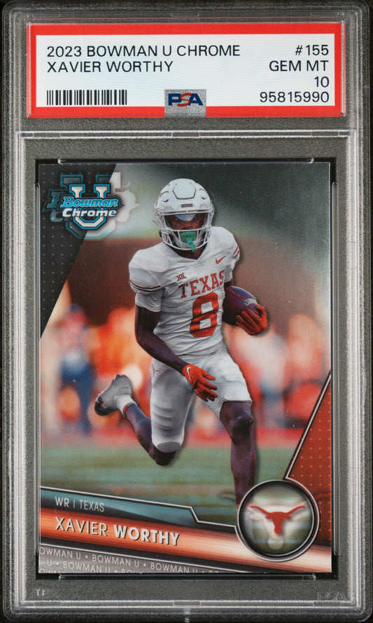 Graded 2023 Topps Bowman U Chrome Xavier Worthy #155 Rookie RC Football Card PSA 10 Gem Mint