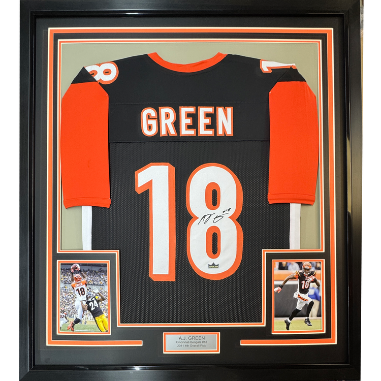 Framed Facsimile Autographed A.J. AJ Green 35x39 Cincinnati Black Reprint Laser Auto Football Jersey
