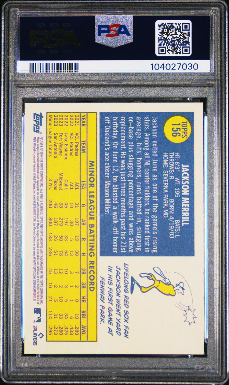 Graded 2024 Topps Archives Jackson Merrill #156 Rookie RC Baseball Card PSA 10 Gem Mint