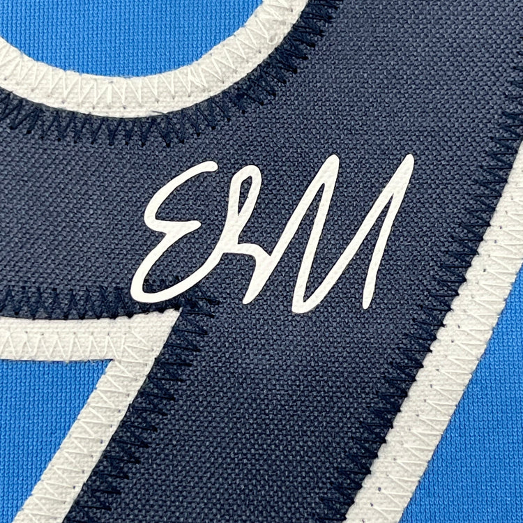 Framed Facsimile Autographed Erling Haaland 35x39 Manchester City Blue Reprint Laser Auto Soccer Jersey