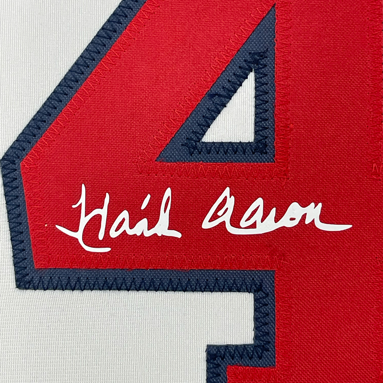 Framed Facsimile Autographed Henry Hank Aaron 35x39 Atlanta White Reprint Laser Auto Baseball Jersey