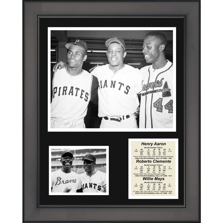 Framed Hank Aaron, Roberto Clemente & Willie Mays 11"x14" Baseball Three Photo Collage