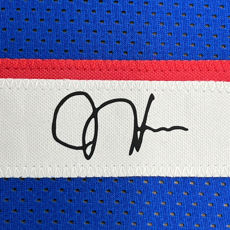 Framed Facsimile Autographed James Harden 35x39 Philadelphia Blue Reprint Laser Auto Basketball Jersey