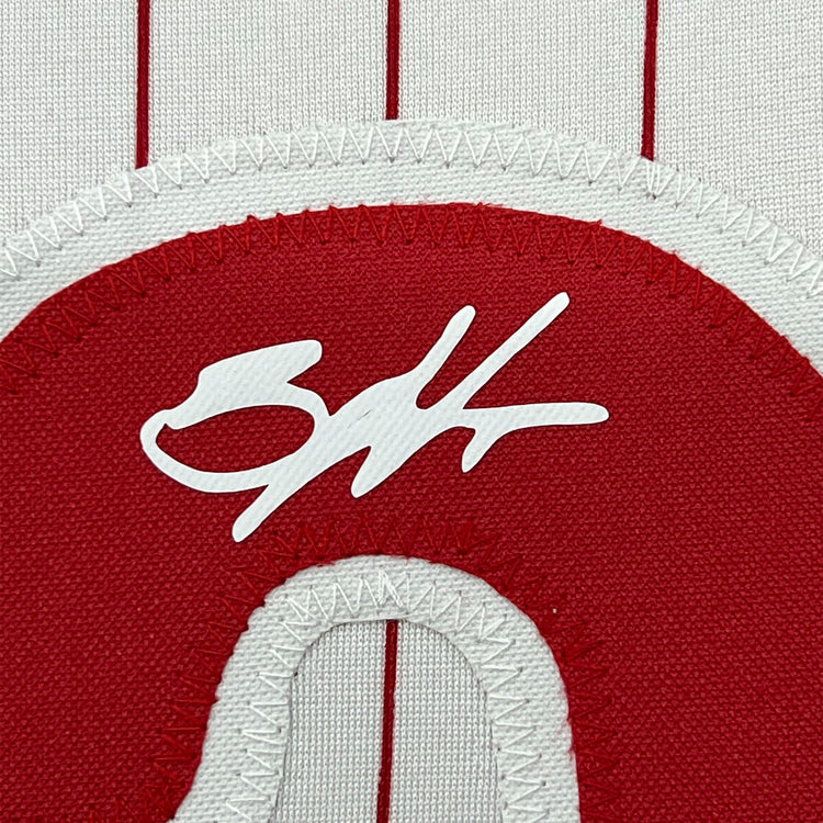 Framed Facsimile Autographed Bryce Harper 35x39 Philadelphia Pinstripe Reprint Laser Auto Baseball Jersey
