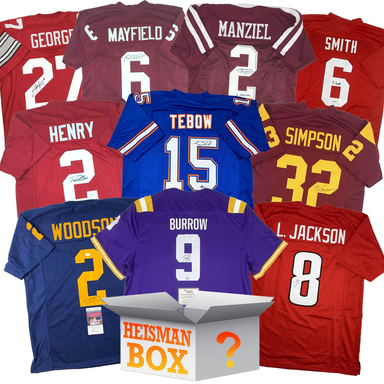 Heisman Winners Autographed/Signed College Football Jersey Mystery Box with PSA JSA or Beckett COA
