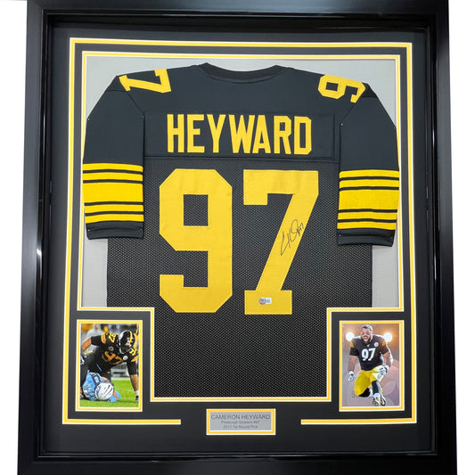 Framed Autographed/Signed Cameron Heyward 35x39 Pittsburgh Color Rush Football Jersey Beckett BAS COA