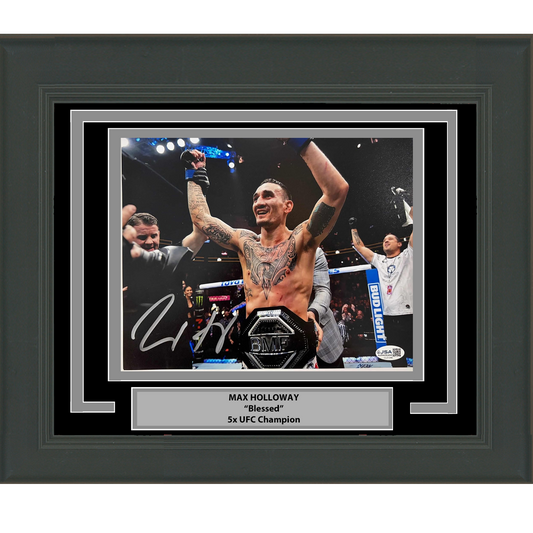 Framed Autographed/Signed Max Holloway UFC MMA Black Fighting 8x10 Photo Beckett BAS COA