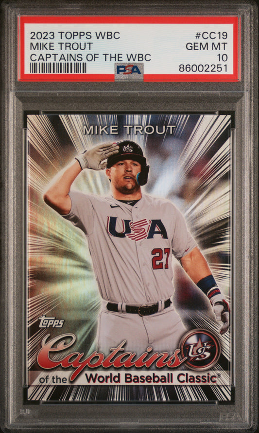 Graded 2023 Topps WBC Mike Trout #CC19 Captains of the WBC Baseball Card PSA 10 Gem Mint