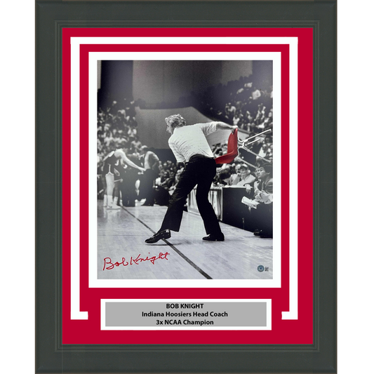 Framed Autographed/Signed Bobby Bob Knight Chair Throw Indiana Hoosiers 16x20 College Basketball Photo Beckett BAS COA