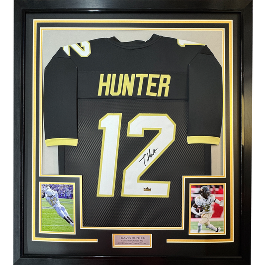 Framed Facsimile Autographed Travis Hunter 35x39 Colorado Black Reprint Laser Auto College Football Jersey
