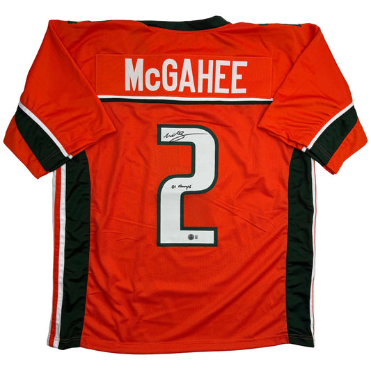 Autographed/Signed Willis McGahee "01 Champs" Miami Orange College Football Jersey Beckett BAS COA