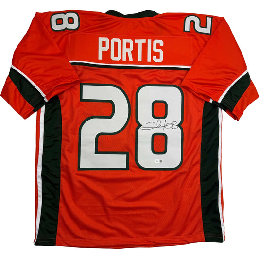 Autographed/Signed Clinton Portis Miami Orange College Football Jersey Beckett BAS COA