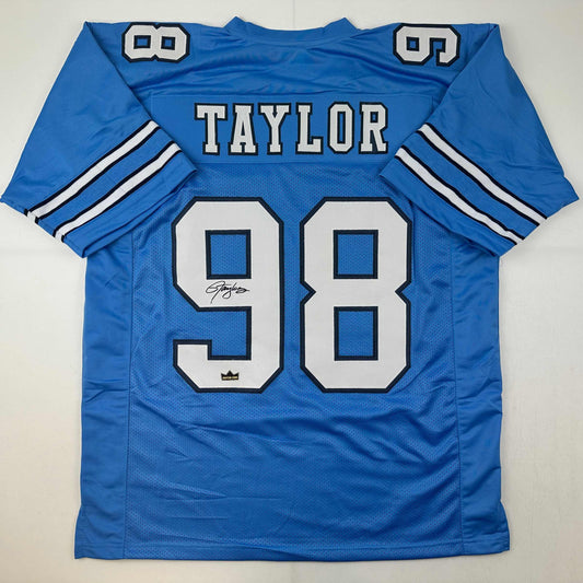 Facsimile Autographed Lawrence Taylor UNC North Carolina Blue Reprint Laser Auto College Football Jersey Size Men's XL