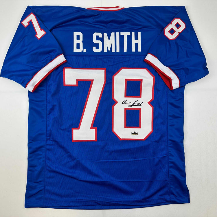 Facsimile Autographed Bruce Smith Buffalo Blue Reprint Laser Auto Football Jersey Size Men's XL