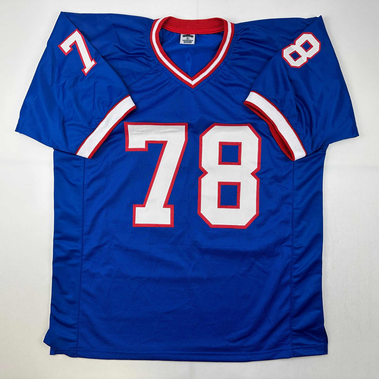 Facsimile Autographed Bruce Smith Buffalo Blue Reprint Laser Auto Football Jersey Size Men's XL