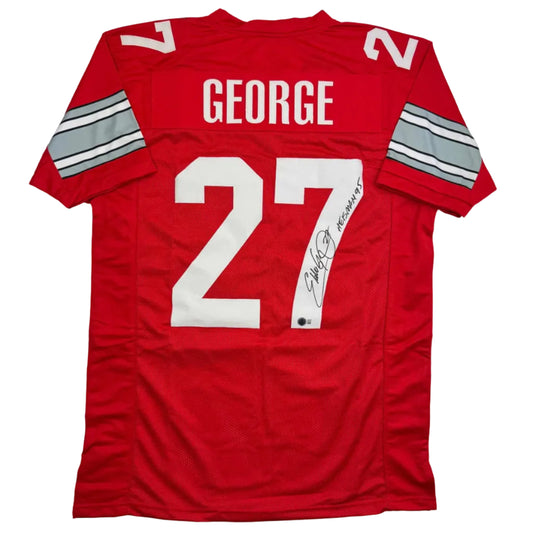 Autographed/Signed Eddie George Ohio State Red College Football Jersey JSA COA