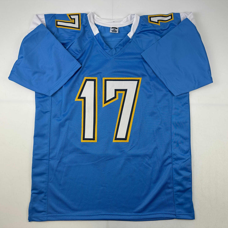 Facsimile Autographed Philip Rivers Los Angeles LA Powder Blue Reprint Laser Auto Football Jersey Size Men's XL