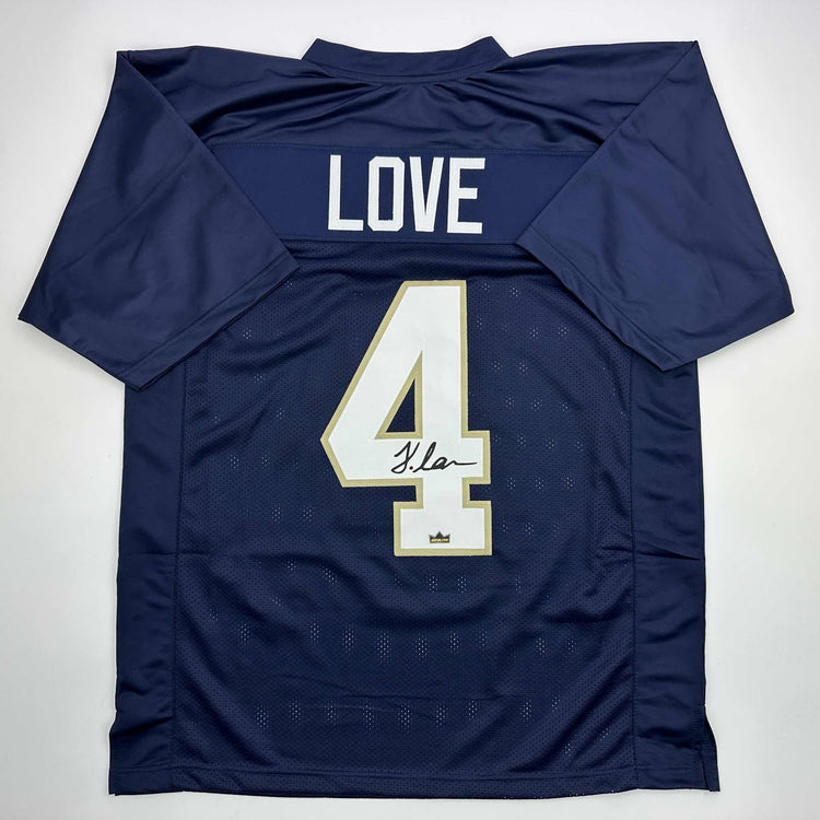Facsimile Autographed Jeremiyah Love Notre Dame Blue Reprint Laser Auto College Football Jersey Size Men's XL