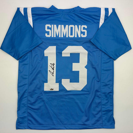 Facsimile Autographed Austin Simmons Ole Miss Blue Reprint Laser Auto College Football Jersey Size Men's XL