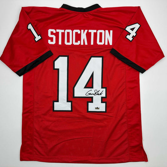 Facsimile Autographed Gunner Stockton Georgia Red Reprint Laser Auto College Football Jersey Size Men's XL