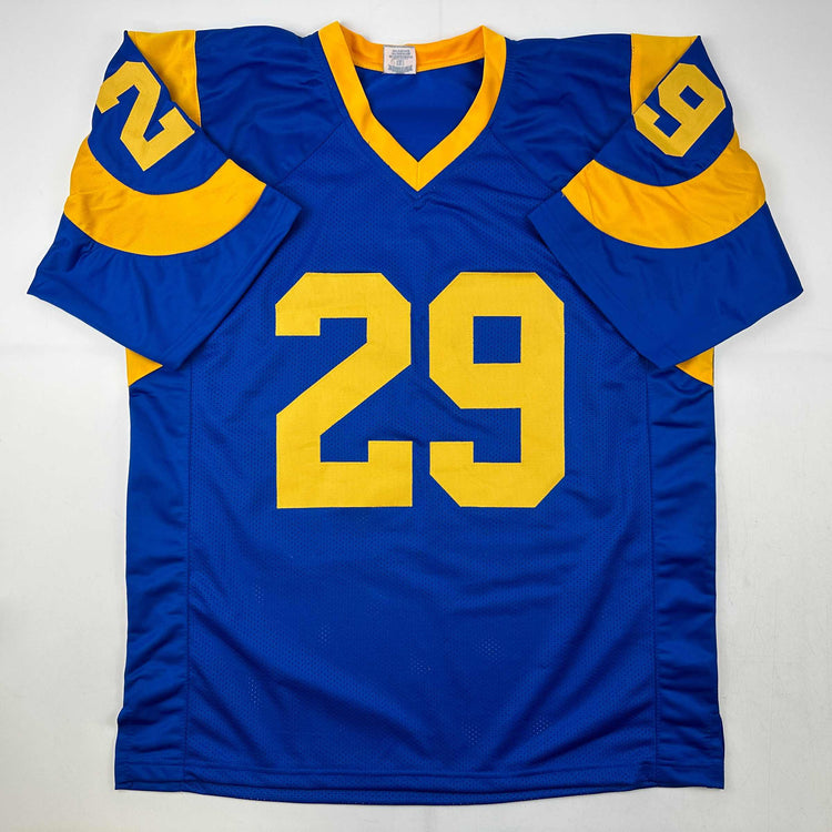 Facsimile Autographed Eric Dickerson Los Angeles LA Royal Blue Retro Reprint Laser Auto Football Jersey Size Men's XL