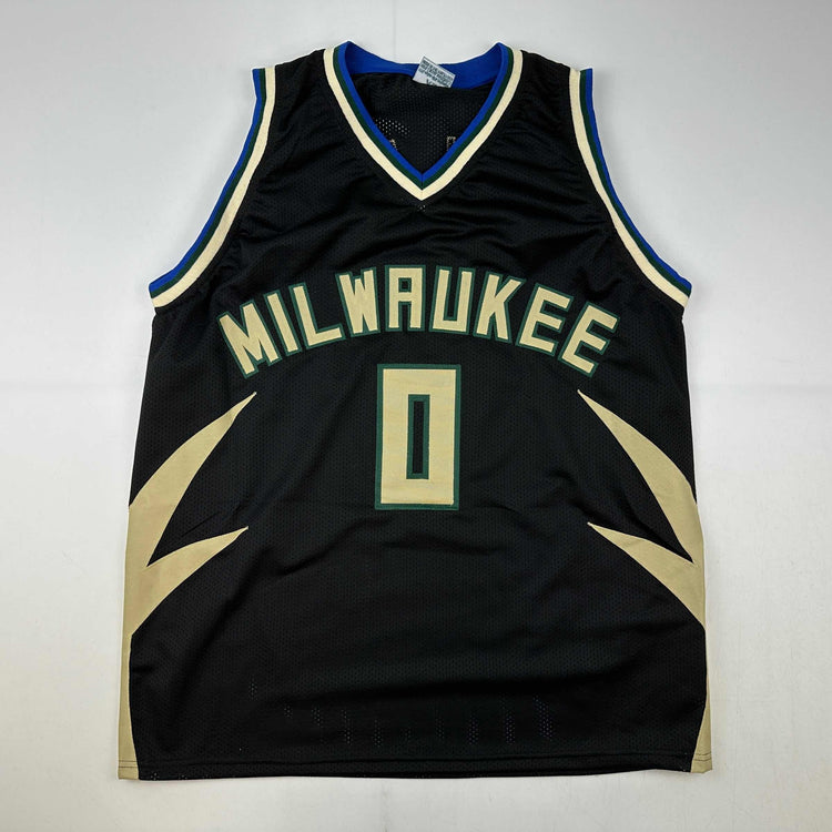 Facsimile Autographed Damian Lillard Milwaukee Black Reprint Laser Auto Basketball Jersey Size Men's XL
