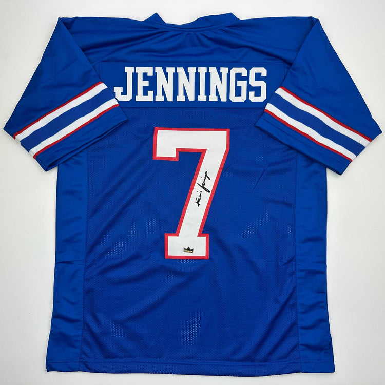 Facsimile Autographed Kevin Jennings SMU Blue Reprint Laser Auto College Football Jersey Size Men's XL