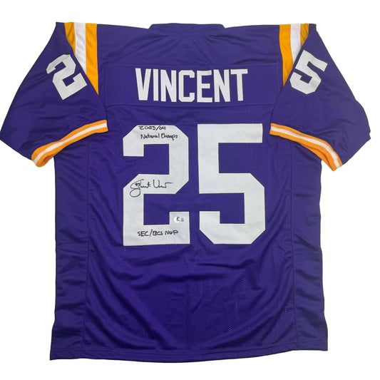 Autographed/Signed Justin Vincent LSU Purple College Football Jersey Beckett BAS COA