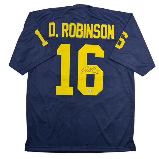 Autographed/Signed Denard Robinson Michigan Blue College Football Jersey Beckett BAS COA