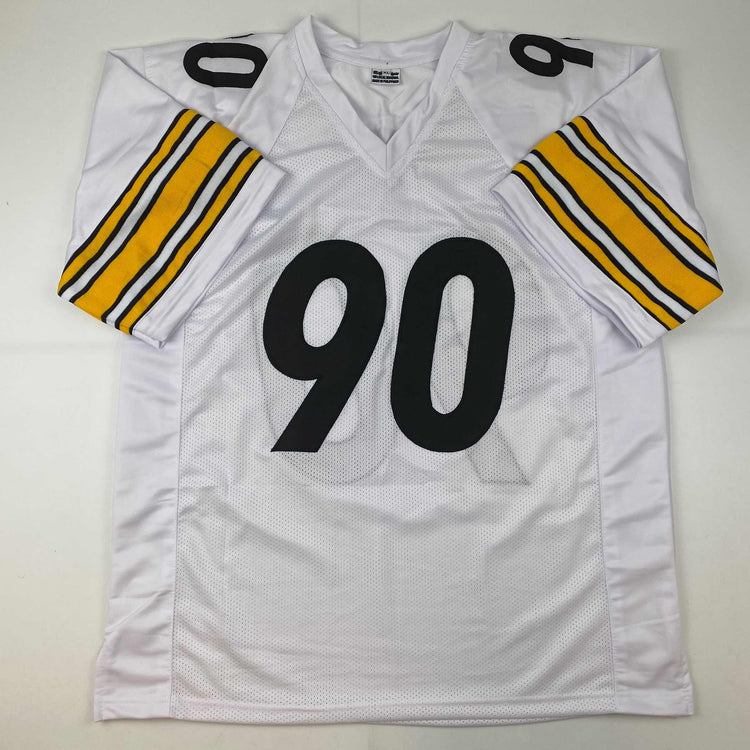 Facsimile Autographed T.J. TJ Watt Pittsburgh White Reprint Laser Auto Football Jersey Size Men's XL