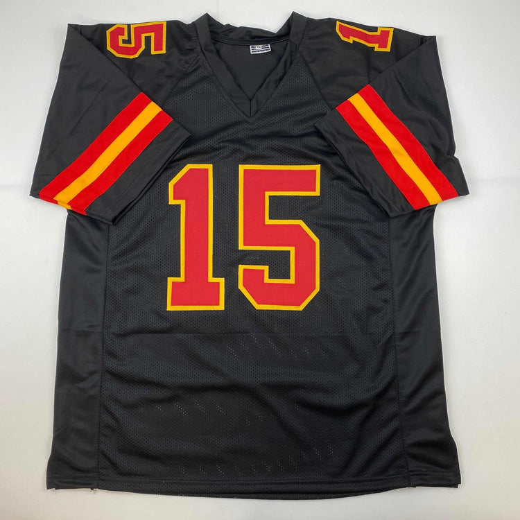 Facsimile Autographed Patrick Mahomes Kansas City Black Reprint Laser Auto Football Jersey Size Men's XL