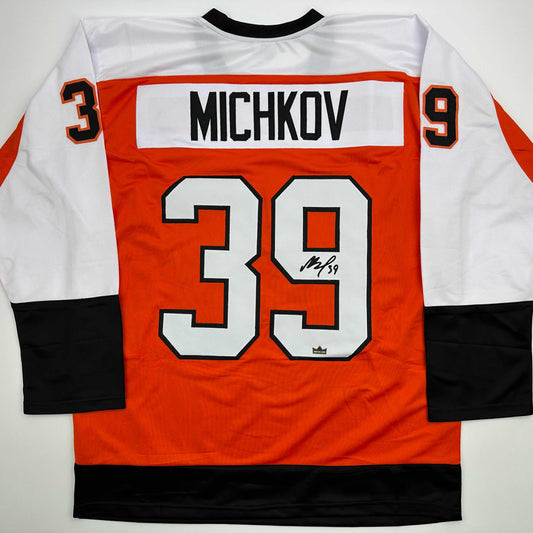 Facsimile Autographed Matvei Michkov Philadelphia Orange Reprint Laser Auto Hockey Jersey Size Men's XL