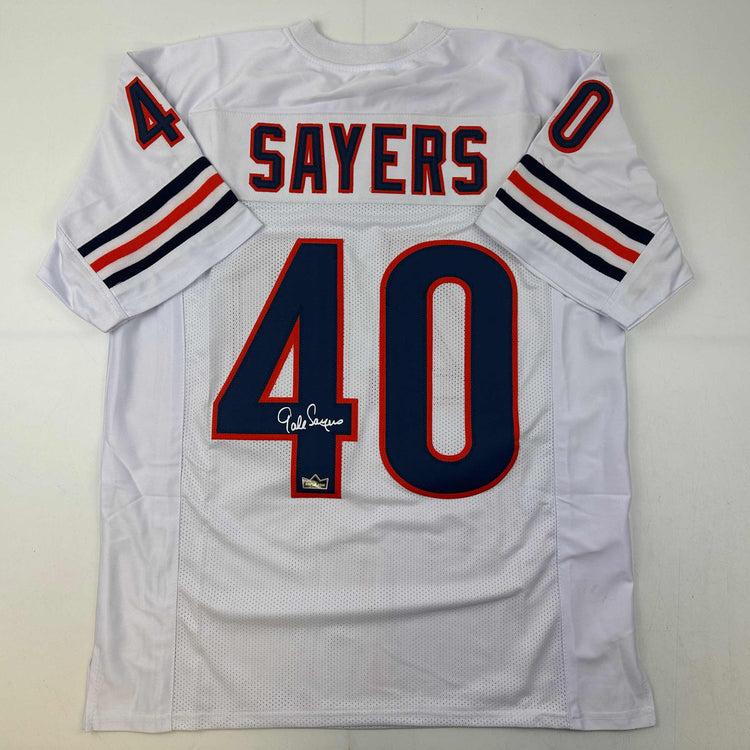 Facsimile Autographed Gale Sayers Chicago White Reprint Laser Auto Football Jersey Size Men's XL