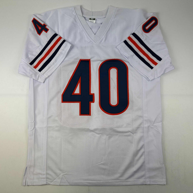 Facsimile Autographed Gale Sayers Chicago White Reprint Laser Auto Football Jersey Size Men's XL