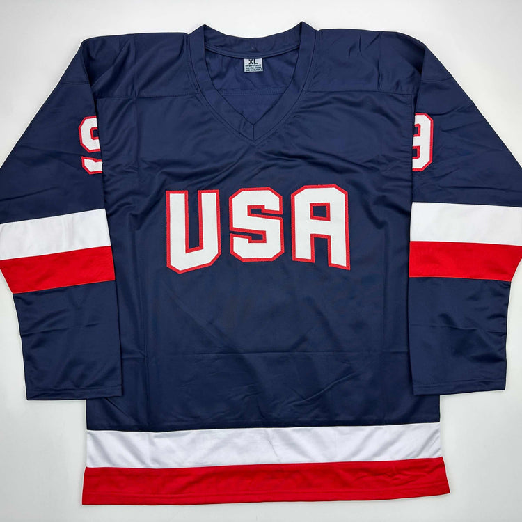 Facsimile Autographed Jack Eichel United States USA Blue 2025 4 Nations Face-Off Reprint Laser Auto Hockey Jersey Size Men's XL