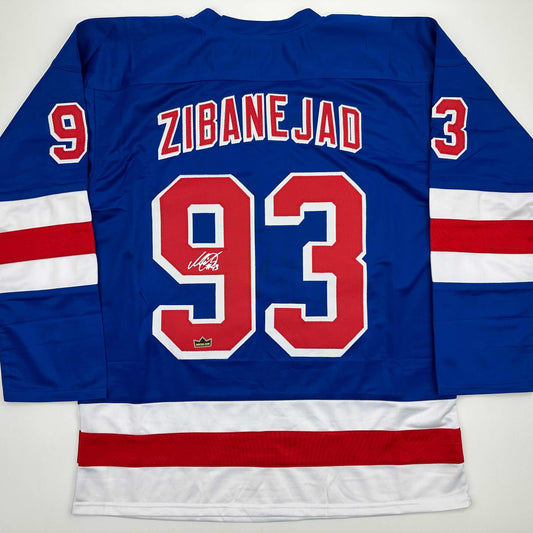 Facsimile Autographed Mika Zibanejad New York Blue Reprint Laser Auto Hockey Jersey Size Men's XL
