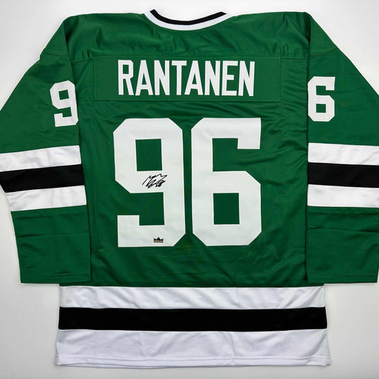 Facsimile Autographed Mikko Rantanen Dallas Green Reprint Laser Auto Hockey Jersey Size Men's XL