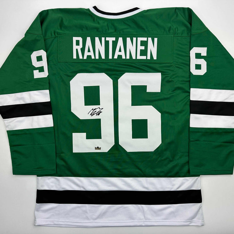 Facsimile Autographed Mikko Rantanen Dallas Green Reprint Laser Auto Hockey Jersey Size Men's XL