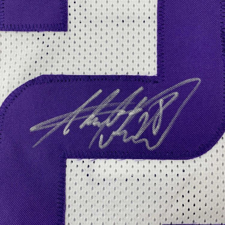 Autographed/Signed Adrian Peterson Minnesota White Football Jersey JSA COA