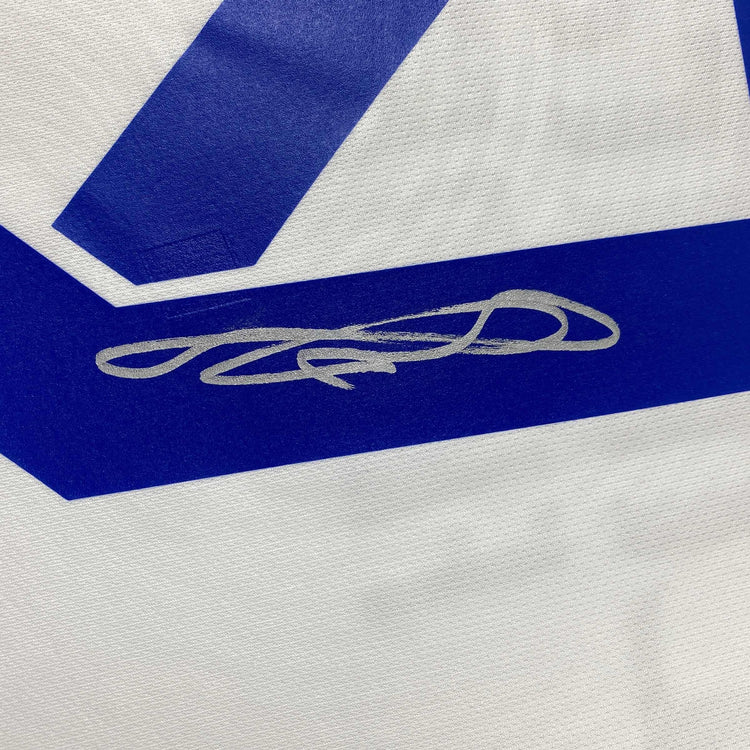 Autographed/Signed Karim Benzema Real Madrid 2021-22 White Soccer Jersey Beckett BAS COA