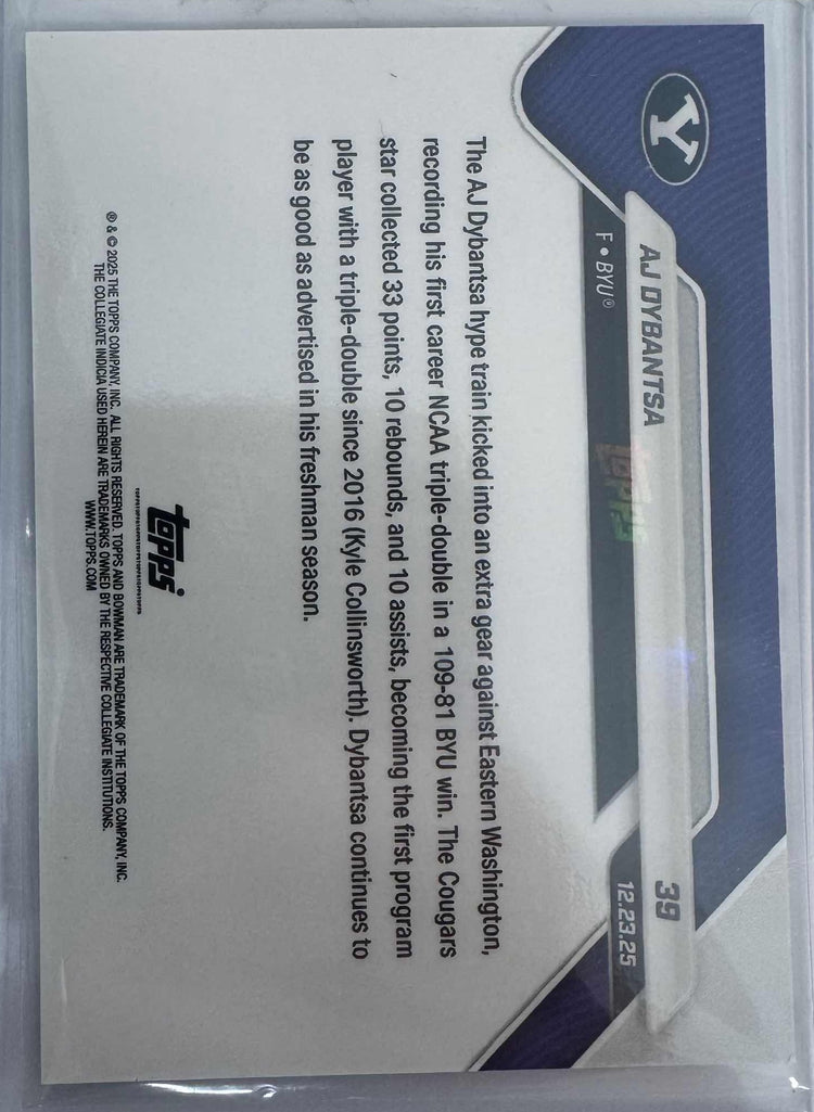 2025 Topps Bowman U Now AJ Dybantsa #39 Gold Foil /50 BYU Cougars Rookie RC Basketball Card