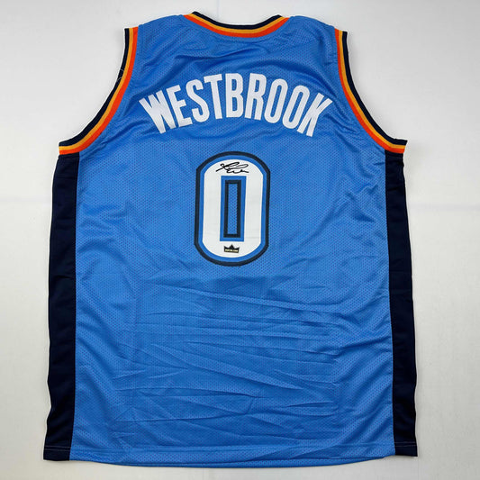 Facsimile Autographed Russell Westbrook Oklahoma City Blue Reprint Laser Auto Basketball Jersey Size Men's XL