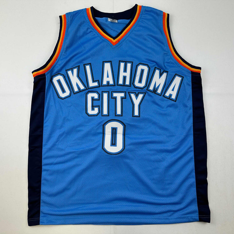 Facsimile Autographed Russell Westbrook Oklahoma City Blue Reprint Laser Auto Basketball Jersey Size Men's XL