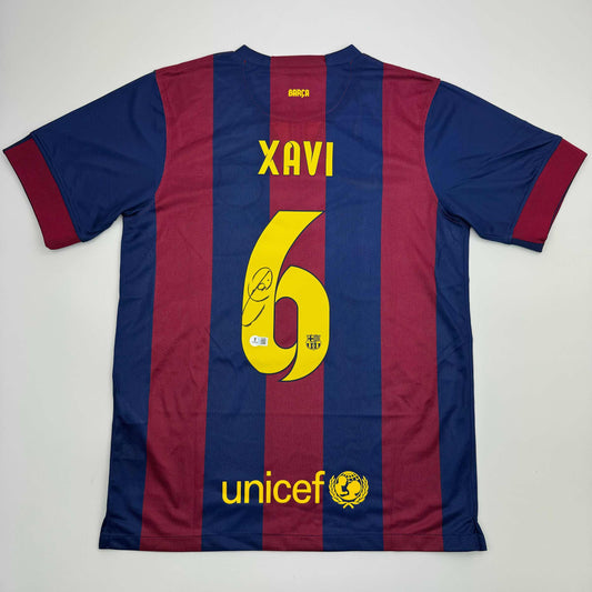 Autographed/Signed Xavi Hernandez FC Barcelona Blue Soccer Jersey Beckett BAS COA