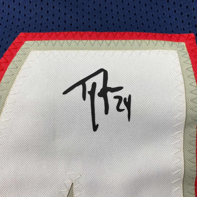 Facsimile Autographed Ty Law New England Blue Reprint Laser Auto Football Jersey Size Men's XL