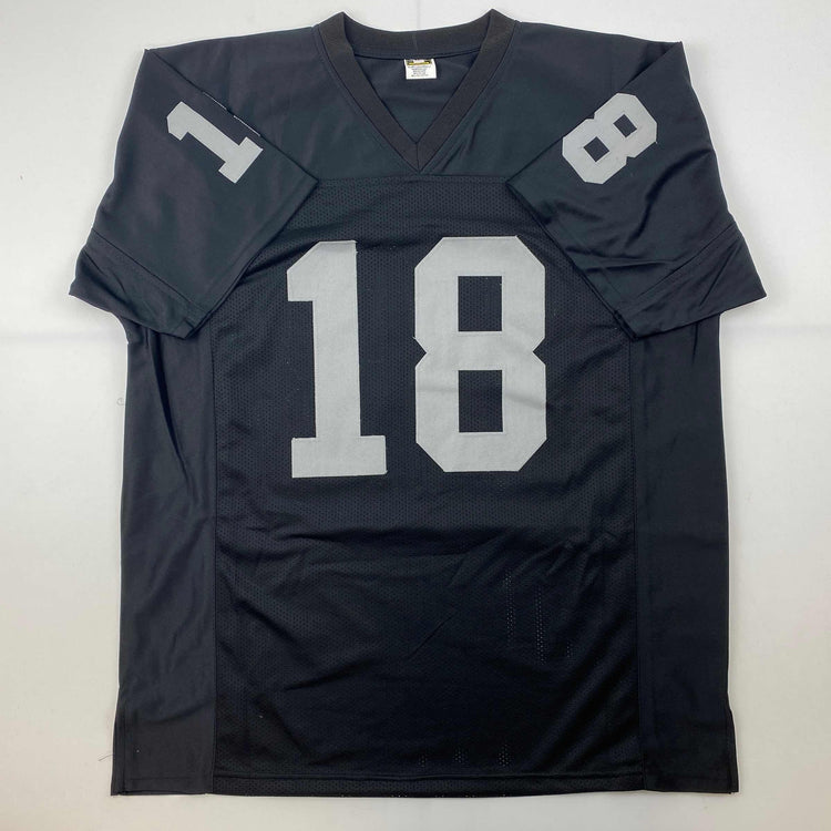 Facsimile Autographed Randy Moss Oakland Las Vegas Black Reprint Laser Auto Football Jersey Size Men's XL